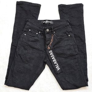 Valabasas Black All Over Embossed Logo Slim Flare Bootcut Jeans Y2K Sz.28